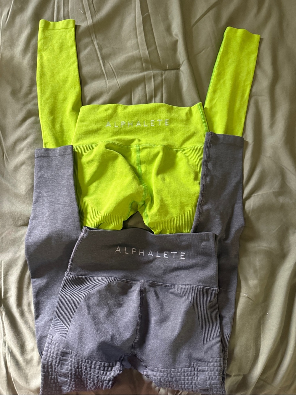 Alphalete Neon Yellow & Gray High‑Waist Seamless Leggings Duo
